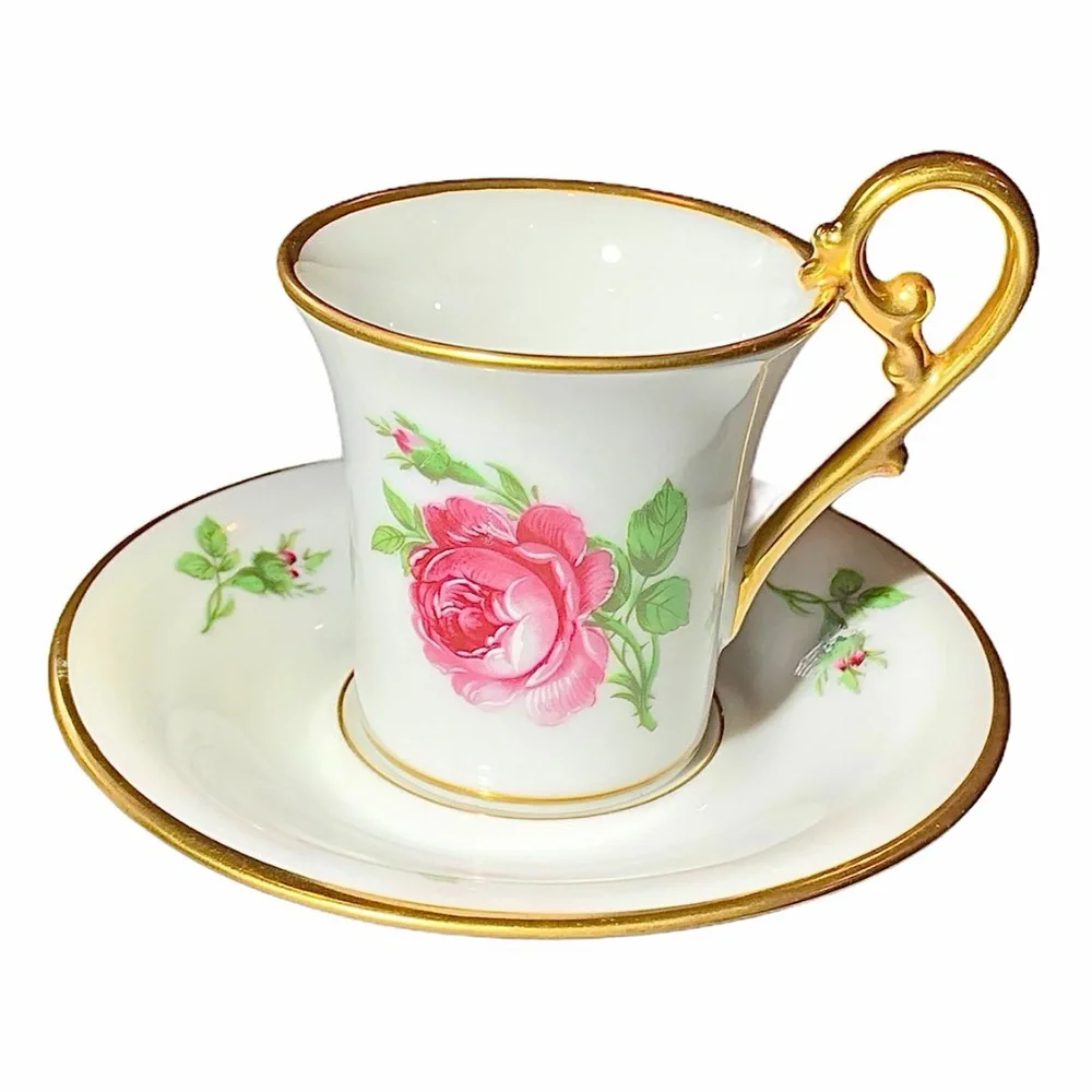 AK KAISER FLORAL DEMITASSE CUPS & SAUCERS - SET OF 3 #1531Circa 1950s-70s